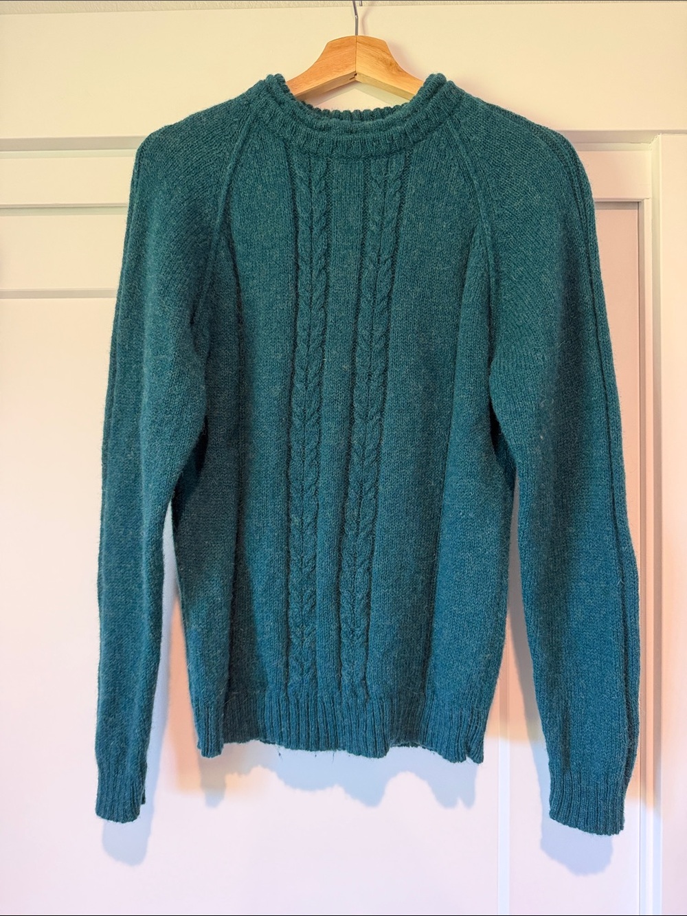 Woolrich Teal 100% Wool Cable-Knit Crewneck Sweater